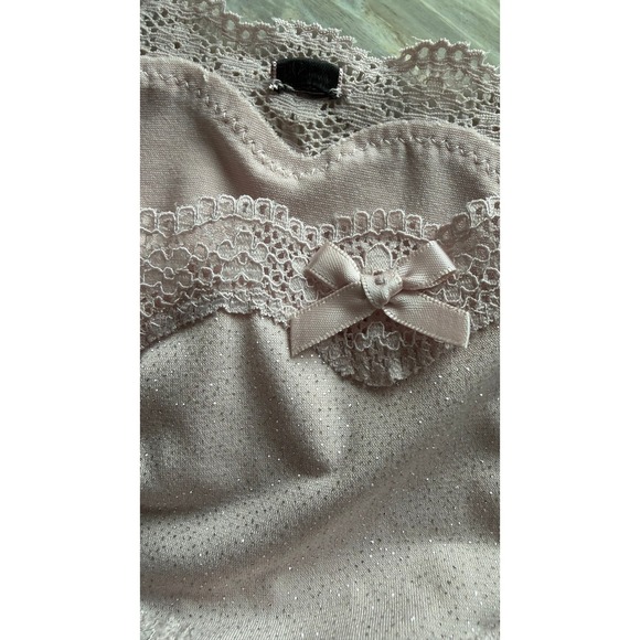 Shimmering Lace Thong Panty Pink Sparkle Bow Detail Women's Lingerie XS - Picture 3 of 7